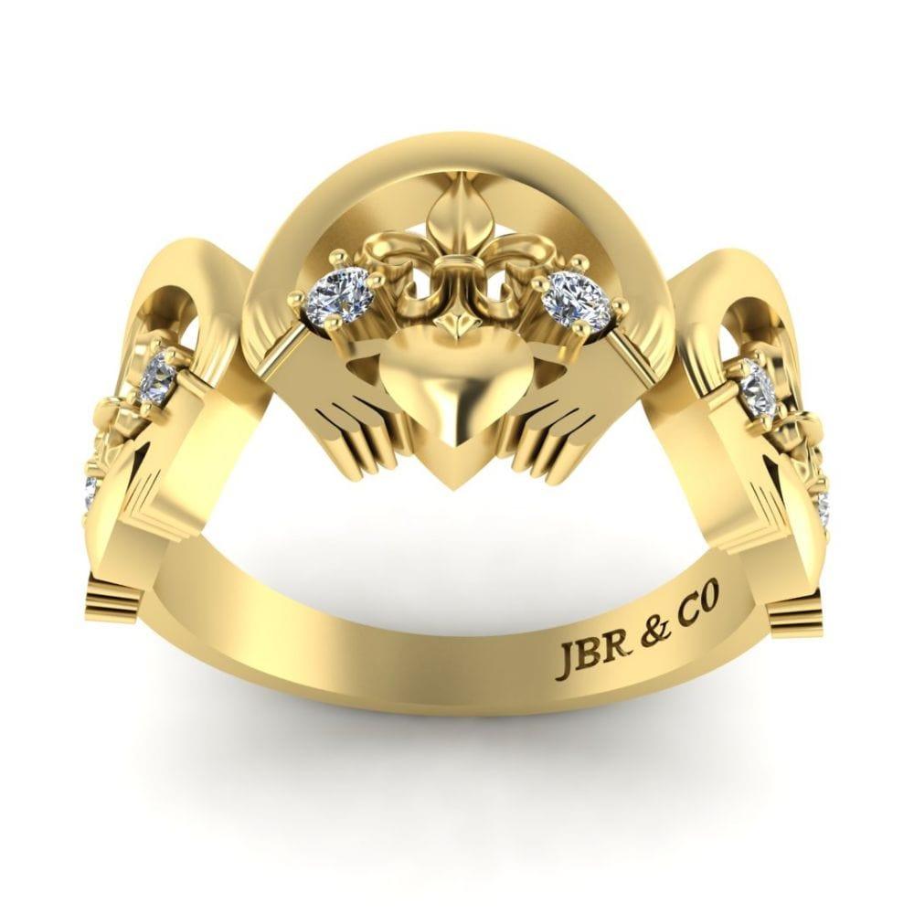 JBR Jeweler Silver Ring 3 / Silver Yellow Gold Plated Polished Three Heart Sterling Silver Claddagh Ring