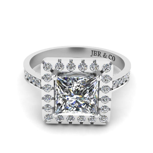 Princess Cut Diamond Halo French Stud Silver Ring - JBR Jeweler