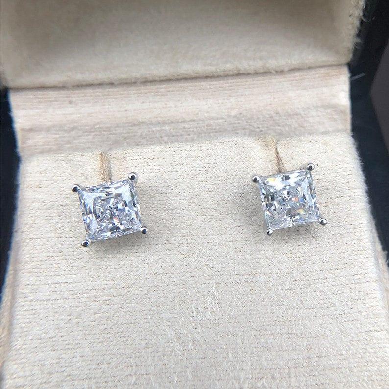 Princess Cut Lab Grown Diamond Screw Back Earring - JBR Jeweler