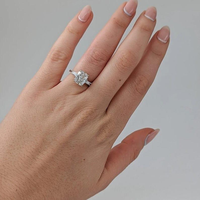 Radiant Cut 3 Stone Baguette Lab-Grown Diamond Engagement Ring - JBR Jeweler