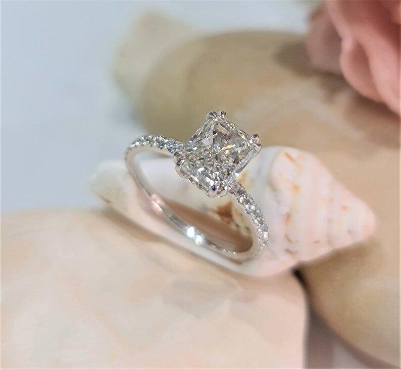 Radiant Cut Lab-Grown Diamond Double Prong Halo Engagement Ring - JBR Jeweler
