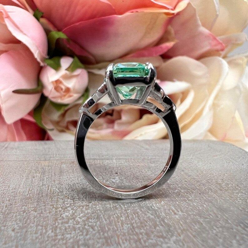 JBR Jeweler Gemstone Engagement Ring Radiant Cut Paraiba Tourmaline & Moissanite Engagement Ring