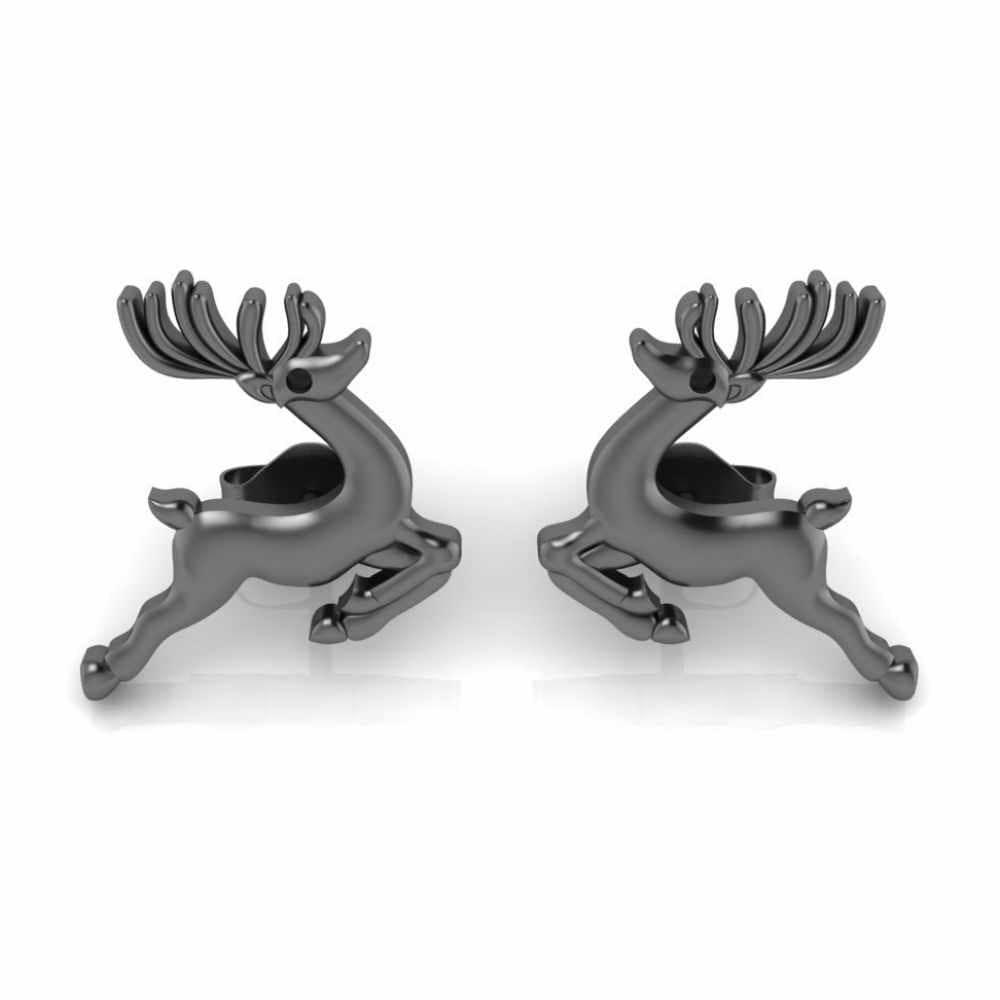 JBR Jeweler Silver Earring 0 / Silver Black Rhodium Plated Reindeer Christmas Sterling Silver Stud Earrings
