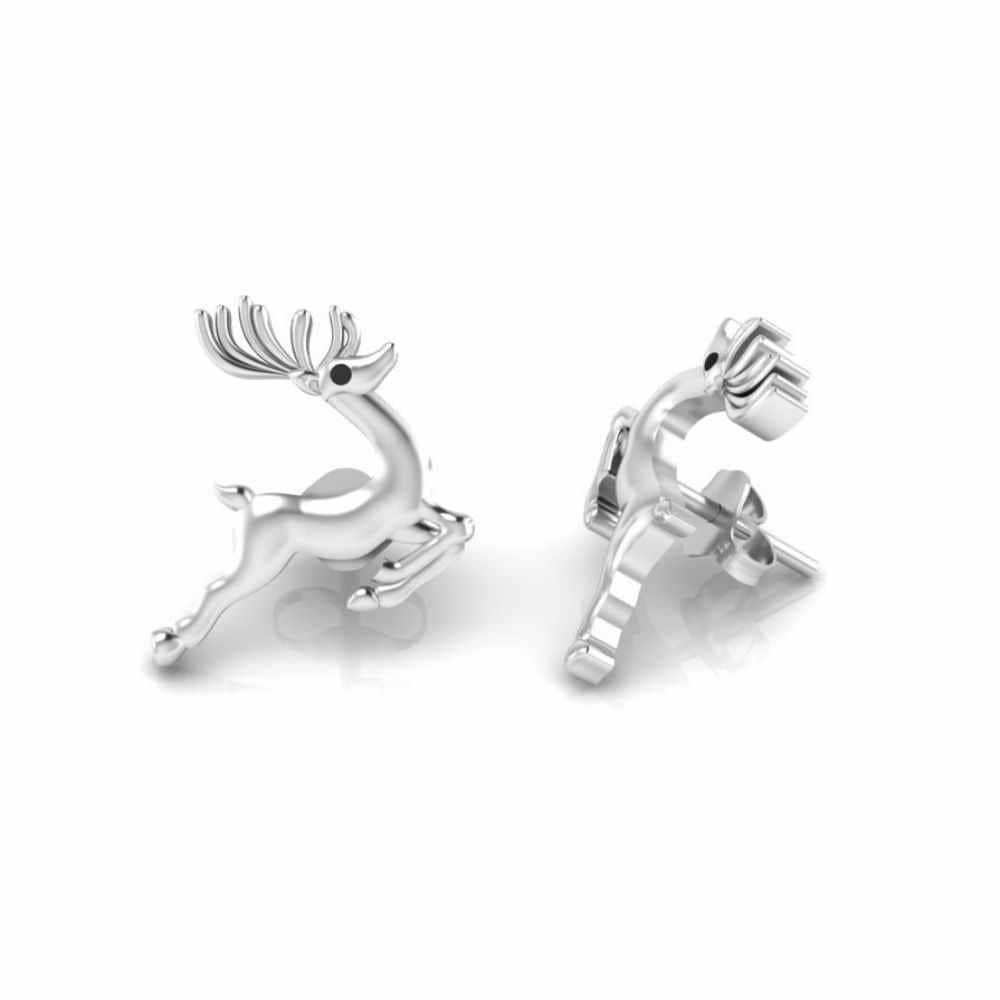 Reindeer Christmas Sterling Silver Stud Earrings - JBR Jeweler