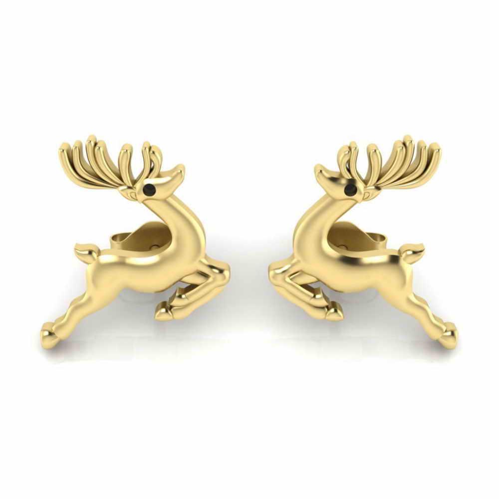 JBR Jeweler Silver Earring 0 / Silver Yellow Gold Plated Reindeer Christmas Sterling Silver Stud Earrings