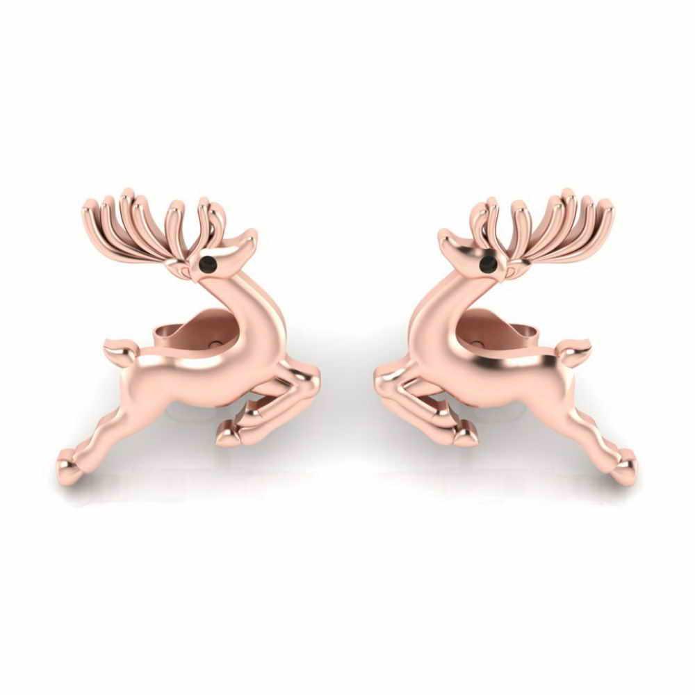JBR Jeweler Silver Earring 0 / Silver Rose Gold Plated Reindeer Christmas Sterling Silver Stud Earrings