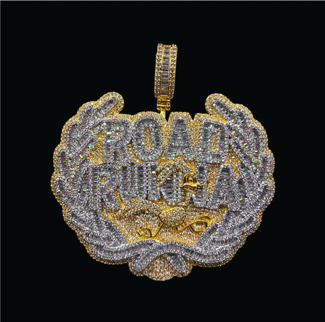 Road Runna Badge Baguette & Round Moissanite Diamond Hip Hop Pendant - JBR Jeweler
