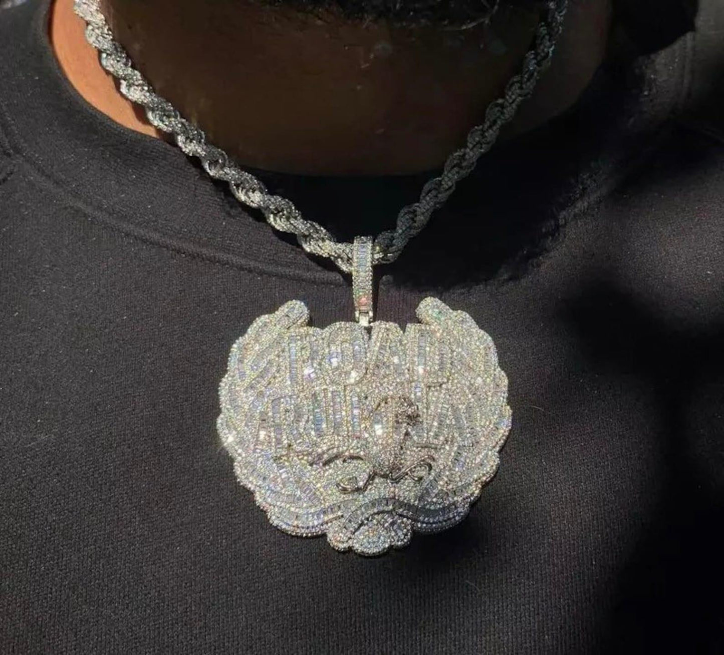 Road Runna Badge Baguette & Round Moissanite Diamond Hip Hop Pendant - JBR Jeweler