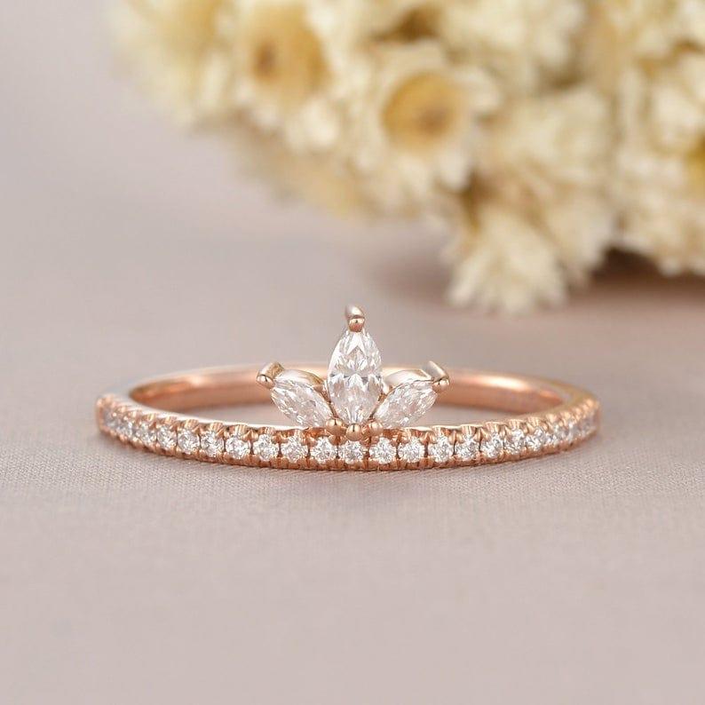 Rose Gold Marquise Cut Cluster Tear Drop Half Eternity Moissanite Wedding Band Gift For Her - JBR Jeweler
