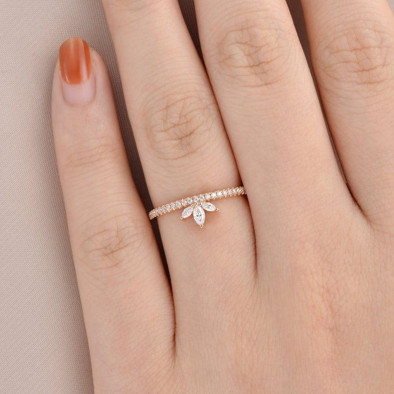 Rose Gold Marquise Cut Cluster Tear Drop Half Eternity Moissanite Wedding Band Gift For Her - JBR Jeweler
