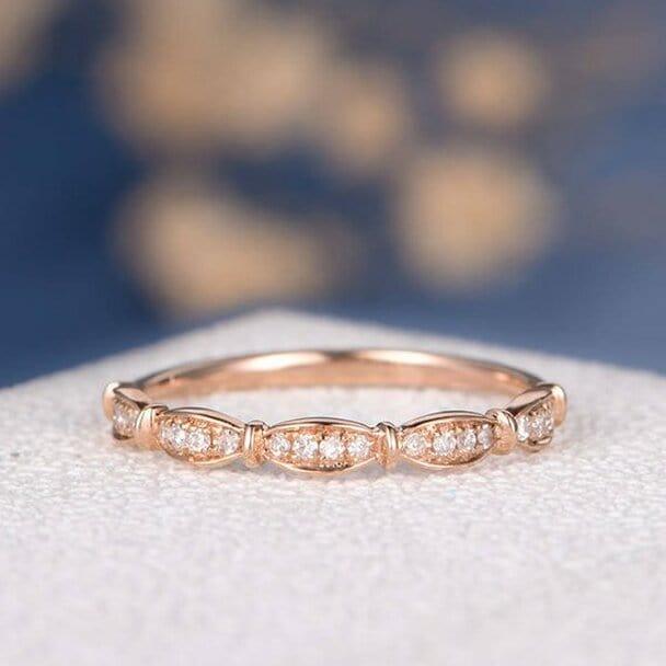 Rose Gold Unique Art Deco Diamond Antqiue Matching Band - JBR Jeweler