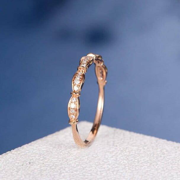 Rose Gold Unique Art Deco Diamond Antqiue Matching Band - JBR Jeweler