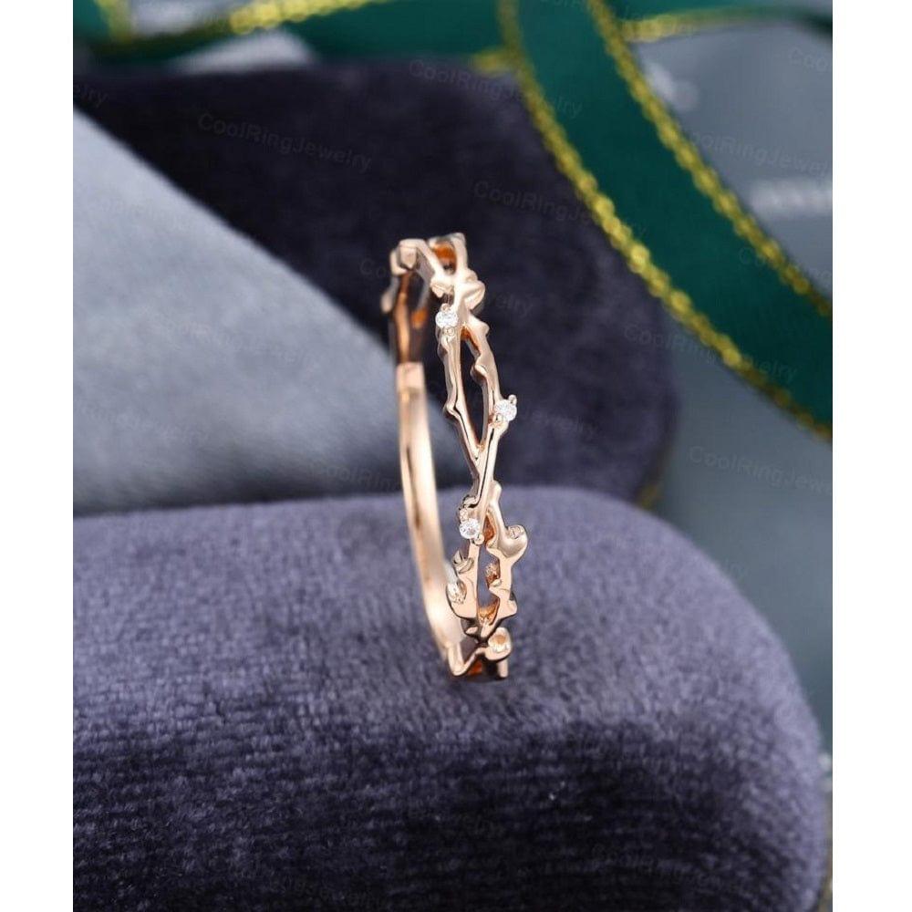 Rose Gold Vintage Round Shaped Stacking Matching Unique Full Eternity Moissanite Wedding Band - JBR Jeweler