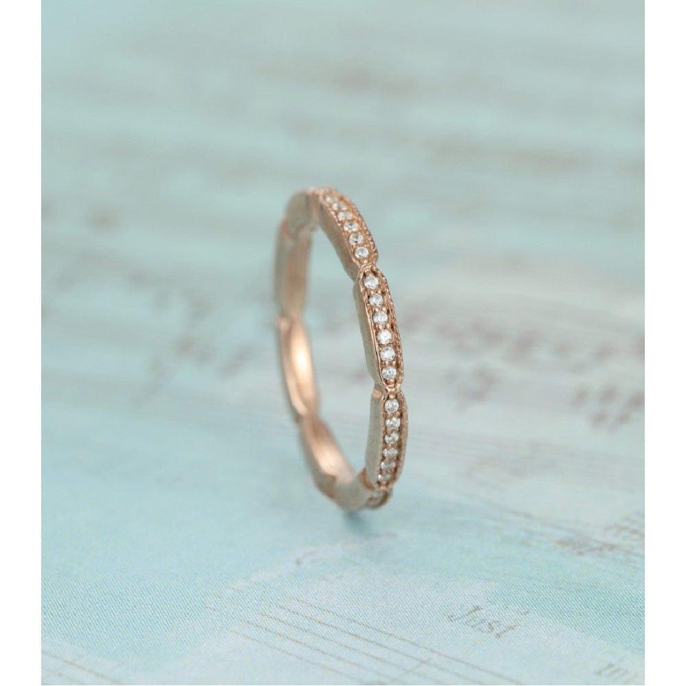 Rose Gold Vintage Stacking Matching Ring full Eternity Moissanite Promise Band - JBR Jeweler