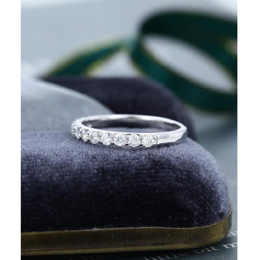 Round Cut 14k White Gold Stacking Matching Delicate Moissanite Wedding Band - JBR Jeweler