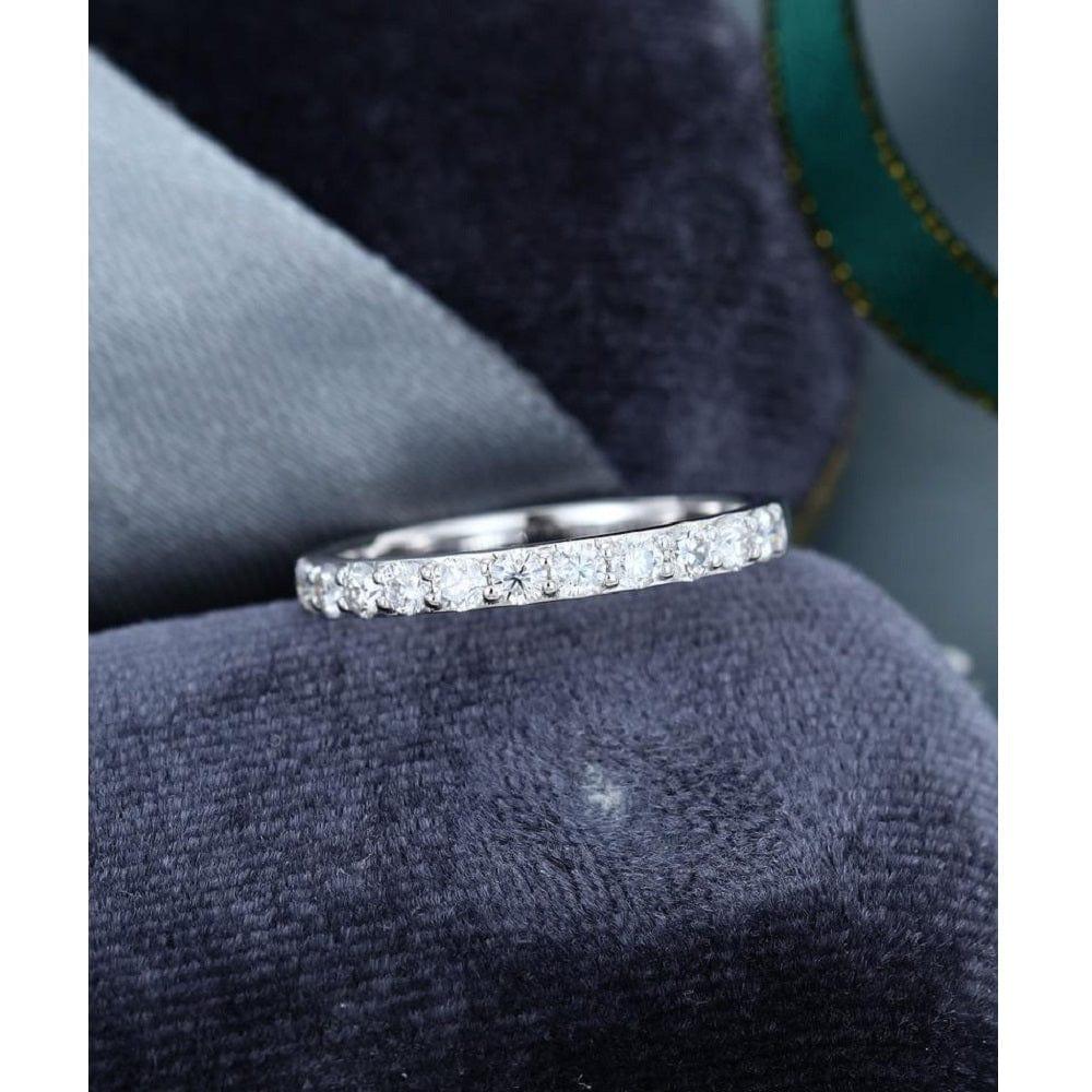 Round Cut 14k White Gold Stacking Matching Delicate Moissanite Wedding Band - JBR Jeweler