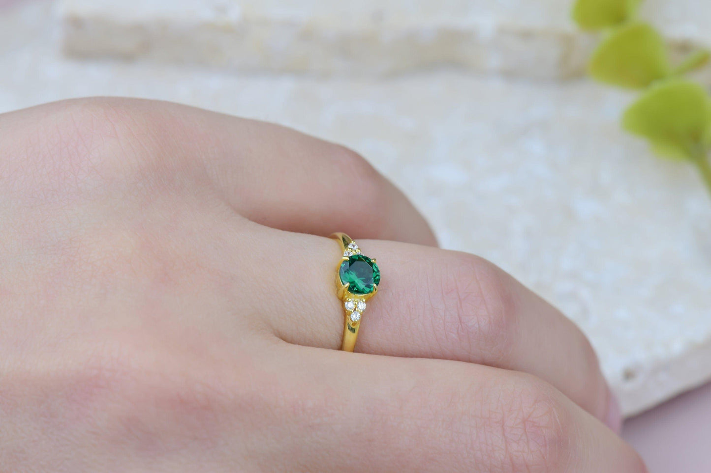 Round Cut Emerald Engagement 14K Gold Dainty Wedding Anniversary Ring Mothers Day Gift - JBR Jeweler