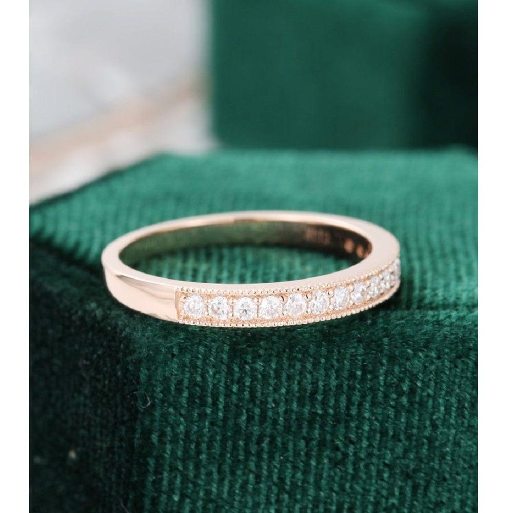 Round Cut Half Eternity Rose Gold Moissanite Wedding Band Gift For Women - JBR Jeweler