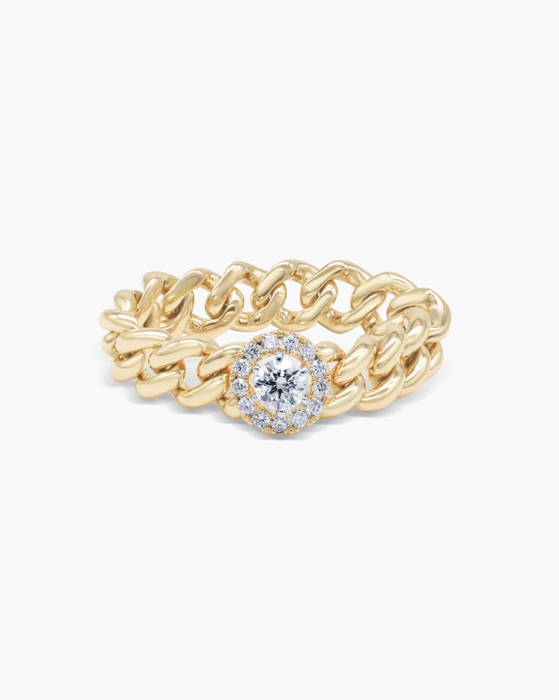 Round Cut Lab Grown Diamond Halo Cuban Chain Ring - JBR Jeweler