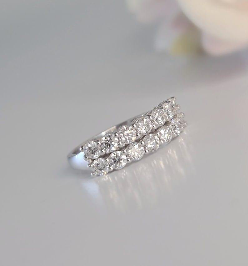 Round Cut Lab-Grown Diamond Two Row Wedding Band Ring - JBR Jeweler