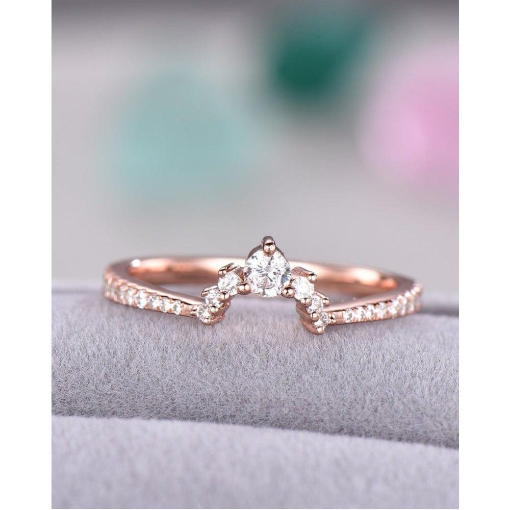 Round Cut Moissanite Curved Rose Gold Stacking Wedding Matching Bridal Band For Her - JBR Jeweler