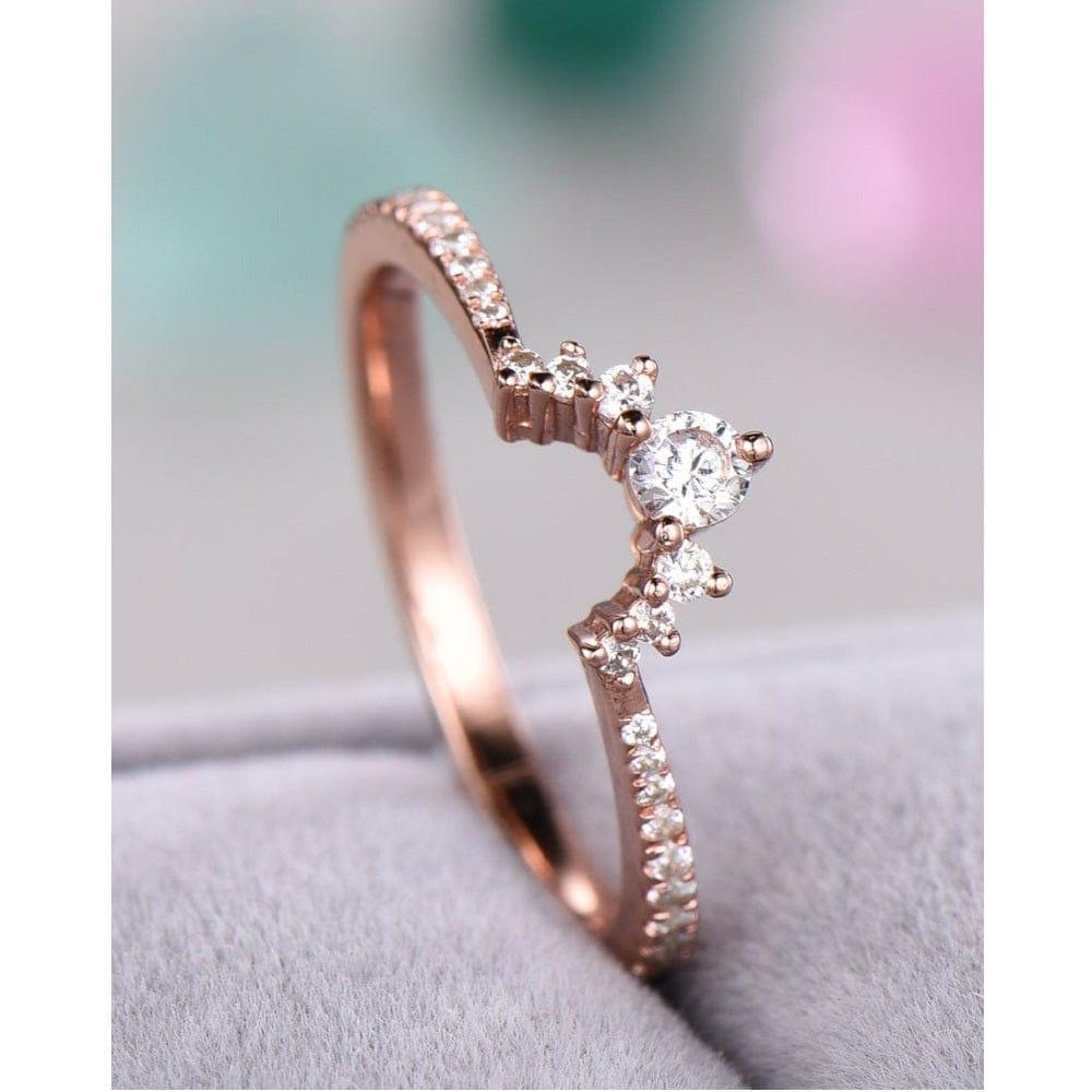 Round Cut Moissanite Curved Rose Gold Stacking Wedding Matching Bridal Band For Her - JBR Jeweler