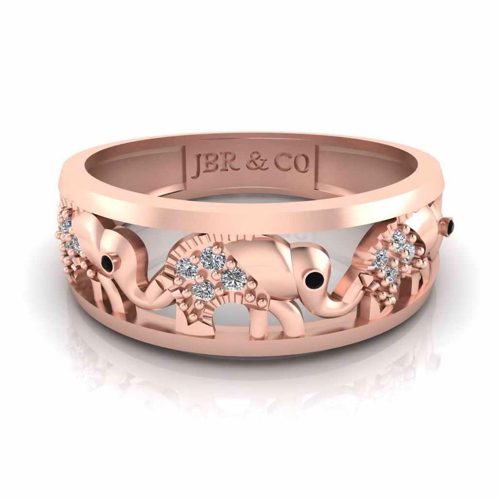 JBR Jeweler Silver Ring 3 / Silver Rose Gold Plated Round Cut Sterling Silver Good Luck Elephant Ring
