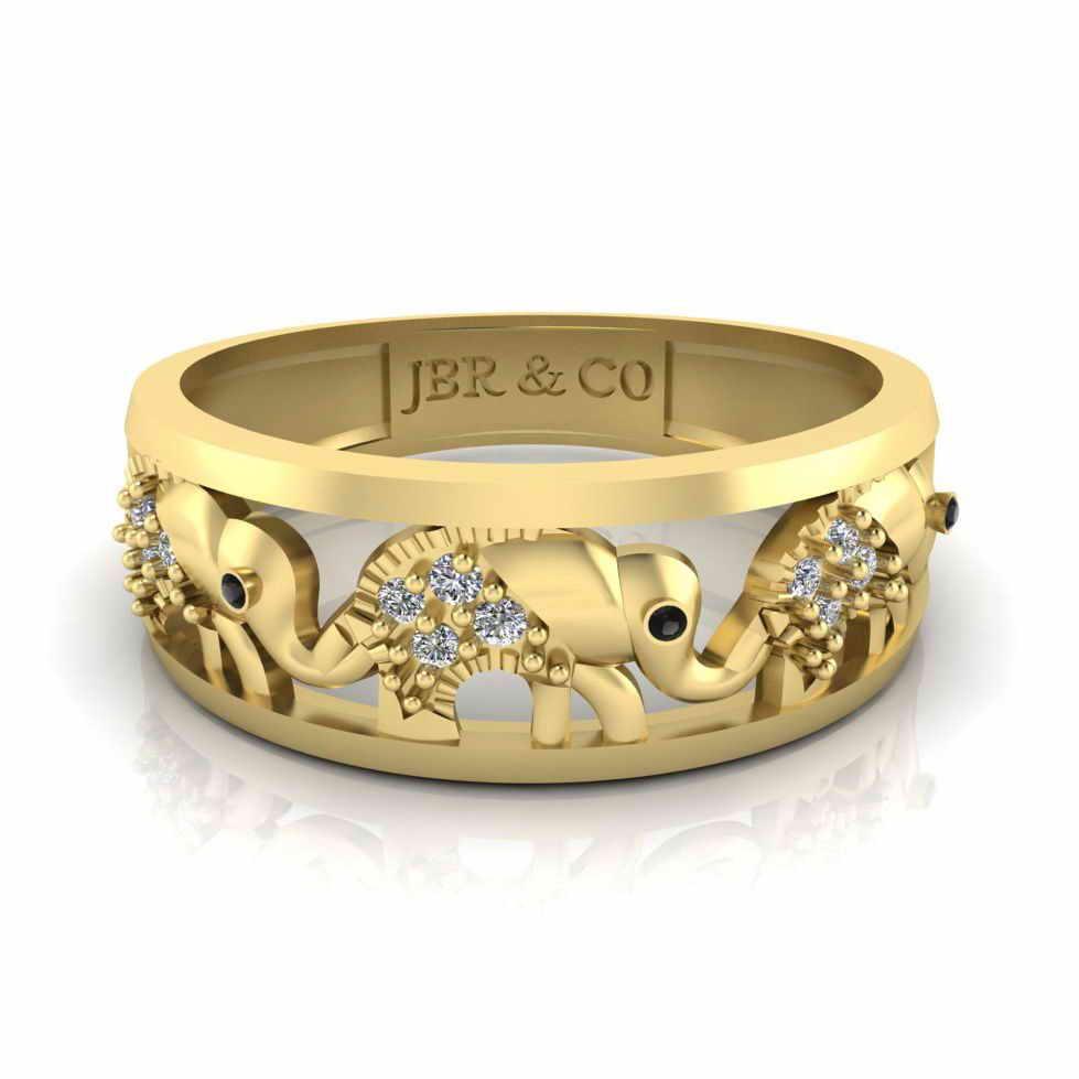 JBR Jeweler Silver Ring 3 / Silver Yellow Gold Plated Round Cut Sterling Silver Good Luck Elephant Ring