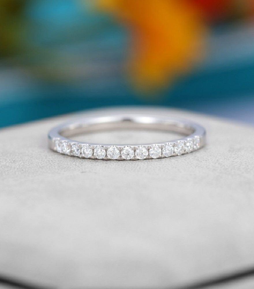 JBR Jeweler Moissanite Wedding Ring 3 US / Sterling Silver Round Cut White gold Wedding Half Eternity Bridal Moissanite Promise Band