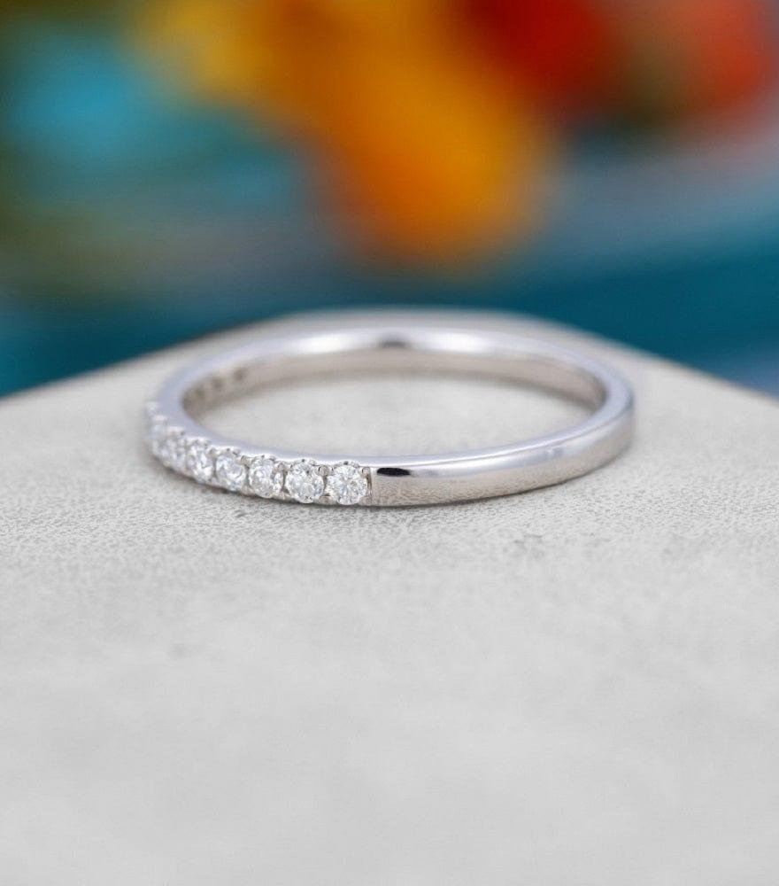 JBR Jeweler Moissanite Wedding Ring Round Cut White gold Wedding Half Eternity Bridal Moissanite Promise Band