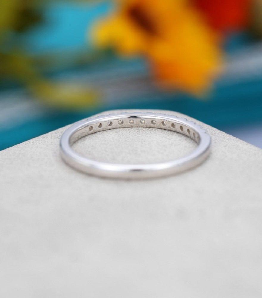 JBR Jeweler Moissanite Wedding Ring Round Cut White gold Wedding Half Eternity Bridal Moissanite Promise Band