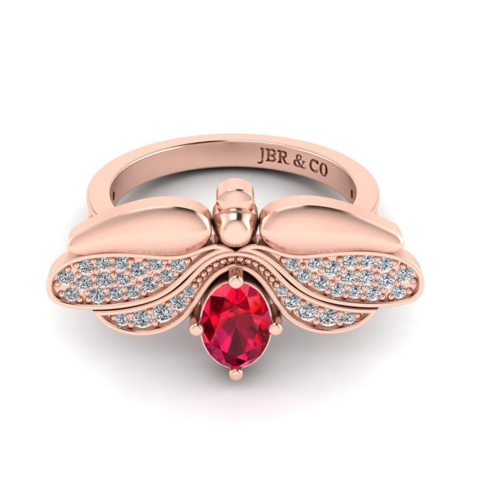 JBR Jeweler Silver Ring 3 / Silver Rose Gold Plated Ruby Butterfly Style Sterling Silver Ring