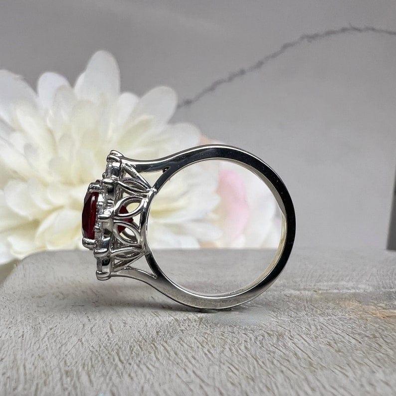 Ruby Round Halo Engagement White Gold Moissanite Ring For Gift - JBR Jeweler