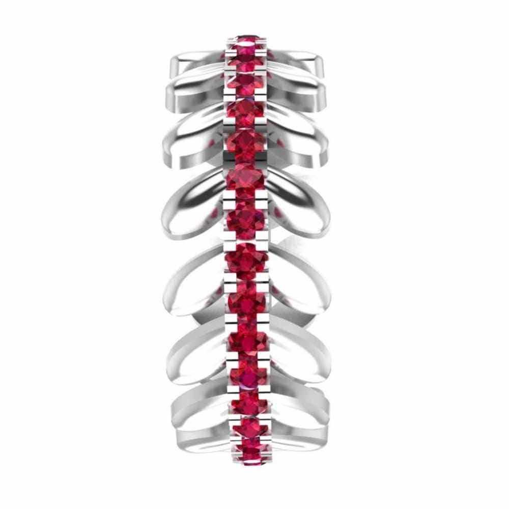 She & I Leaf And Flower Design Women's Band Ruby Accent In Sterling Silver - JBR Jeweler