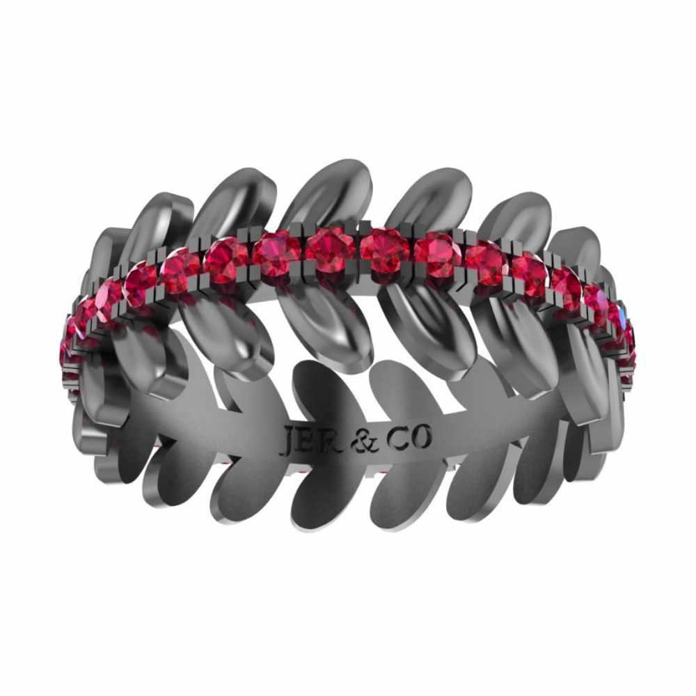 She & I Leaf And Flower Design Women's Band Ruby Accent In Sterling Silver - JBR Jeweler