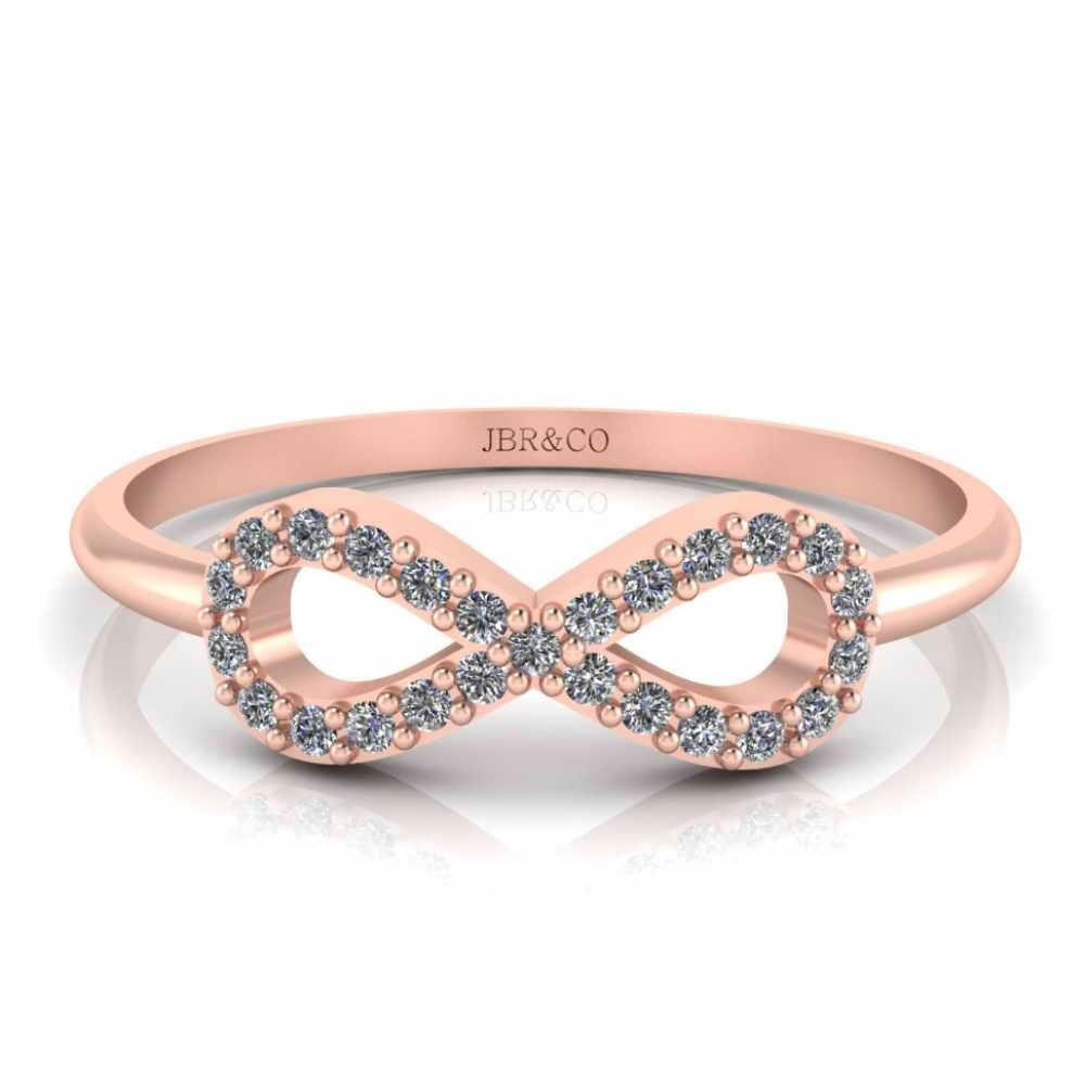 JBR Jeweler Silver Ring 3 / Silver Rose Gold Plated Simple Diamond Infinity Ring in Sterling Silver