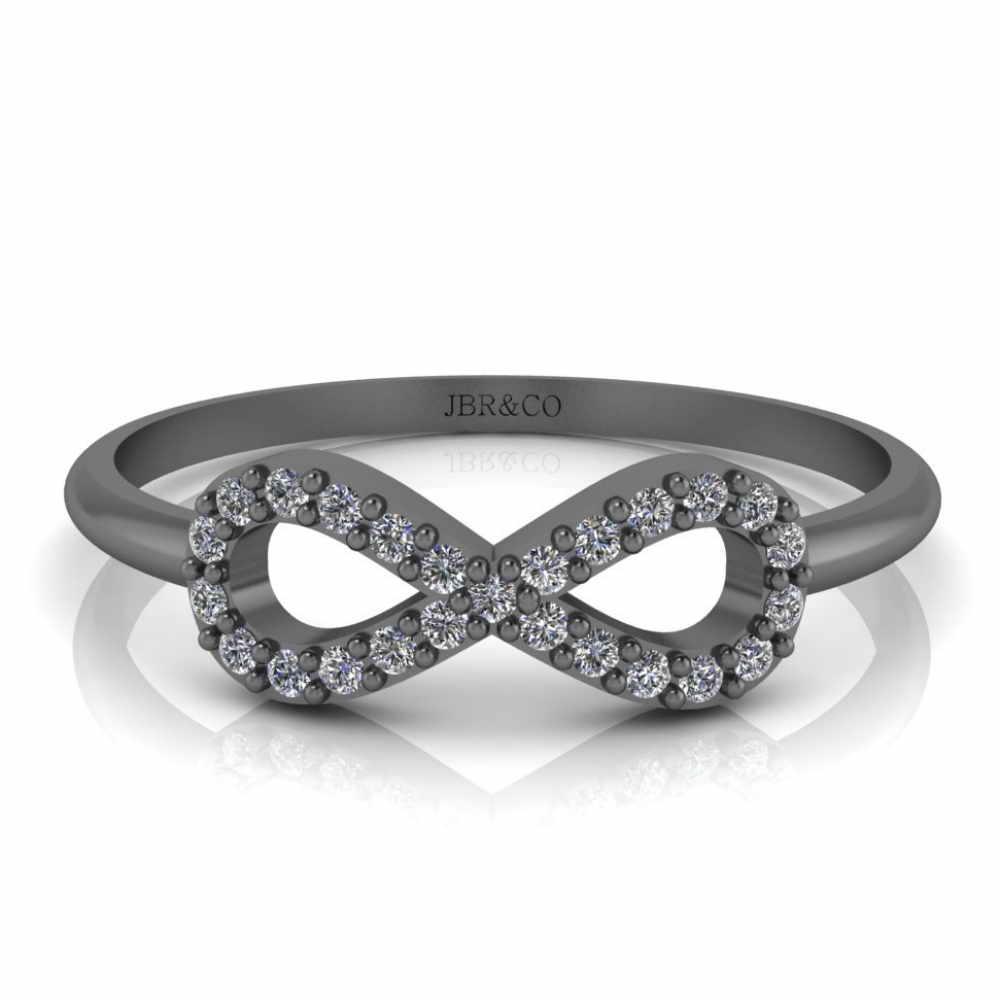 JBR Jeweler Silver Ring 3 / Silver Black Rhodium Plated Simple Diamond Infinity Ring in Sterling Silver