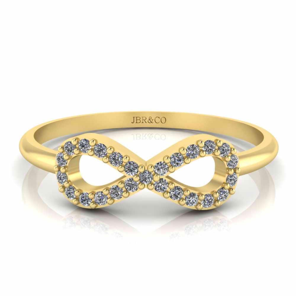 JBR Jeweler Silver Ring 3 / Silver Yellow Gold Plated Simple Diamond Infinity Ring in Sterling Silver