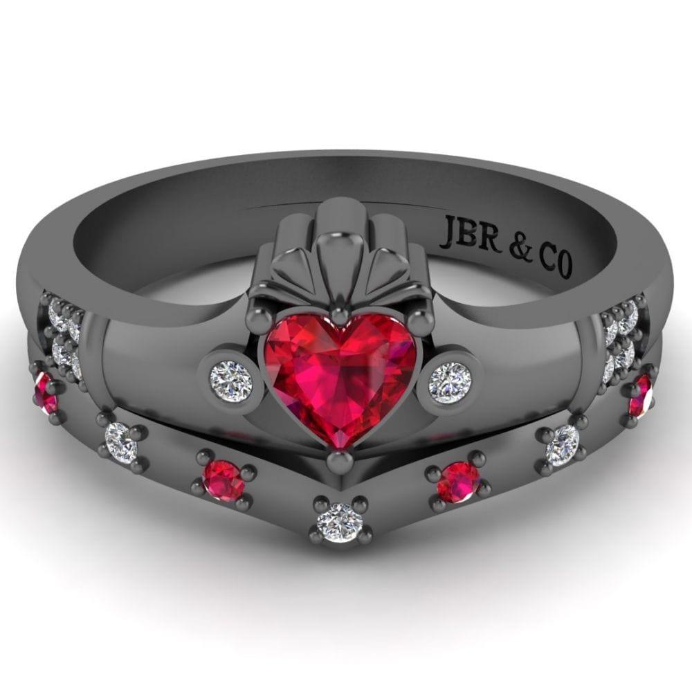 JBR Jeweler Silver Ring 3 / Silver Black Rhodium Plated Simple Heart Cut Claddagh Sterling Silver Ring For Women