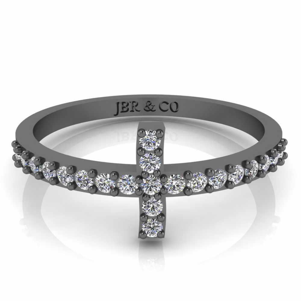JBR Jeweler Silver Ring 3 / Silver Black Rhodium Plated Simple Jesus Cross Sterling Silver Ring