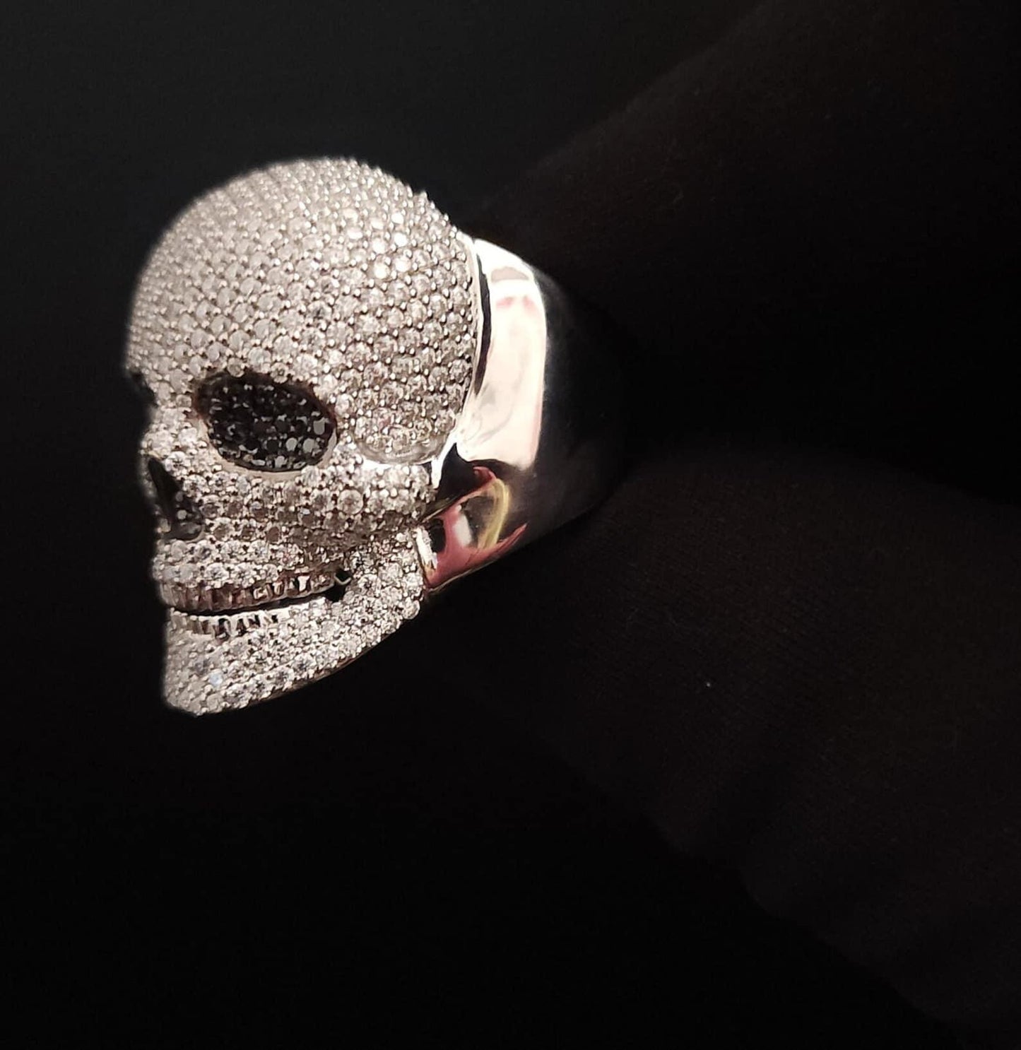 JBR JEWELER Iced Out Ring Skull  VVS Moissanite Iced Out Rapper Pinky Hip Hop Ring Men's S925 Silver Ring