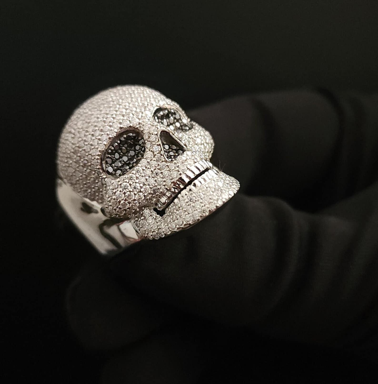 Skull VVS Moissanite Iced Out Rapper Pinky Hip Hop Ring Men's S925 Sil