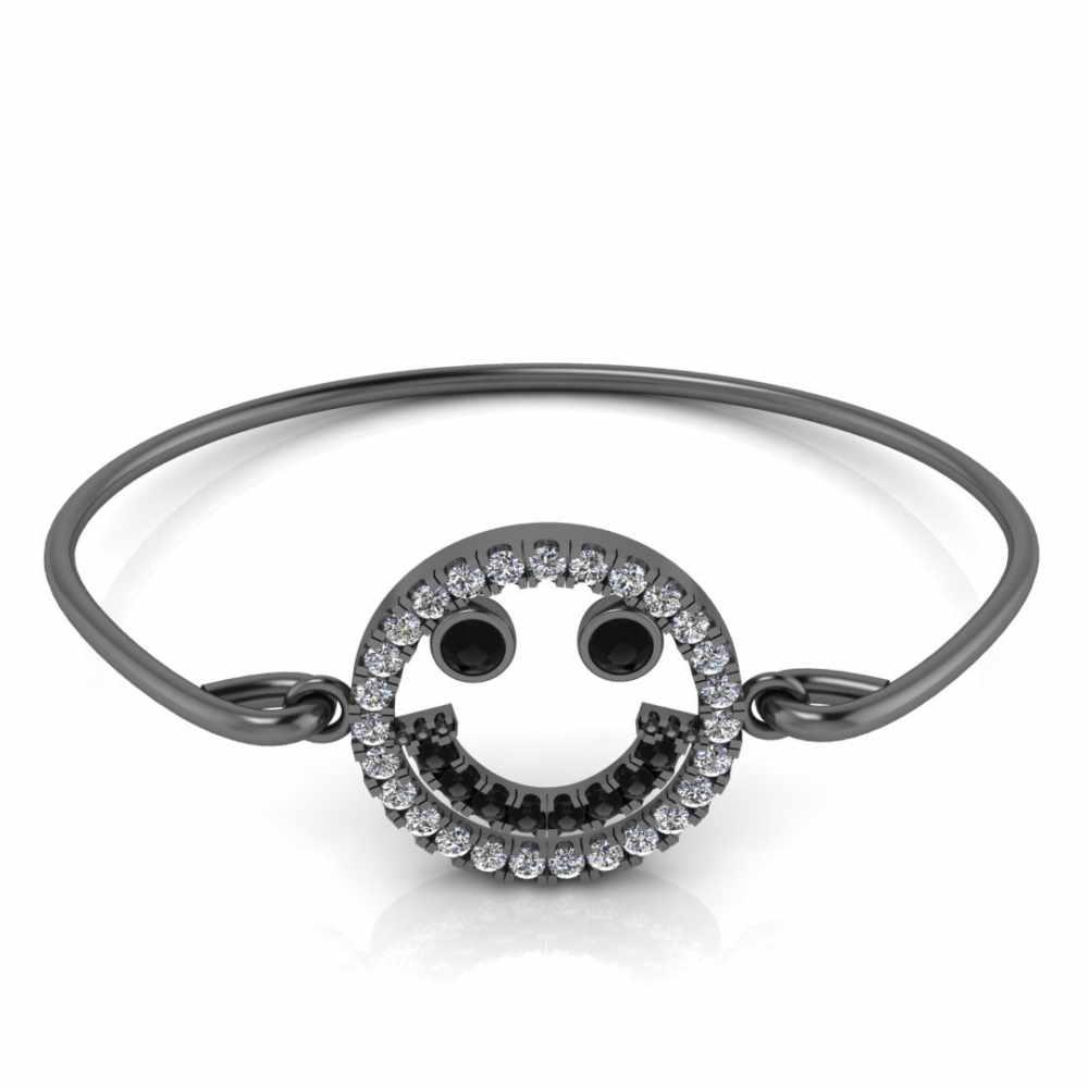 JBR Jeweler Silver Bracelets 5 / Silver Black Rhodium Plated Smiley Face Delicate Sterling Silver Bangle Bracelets