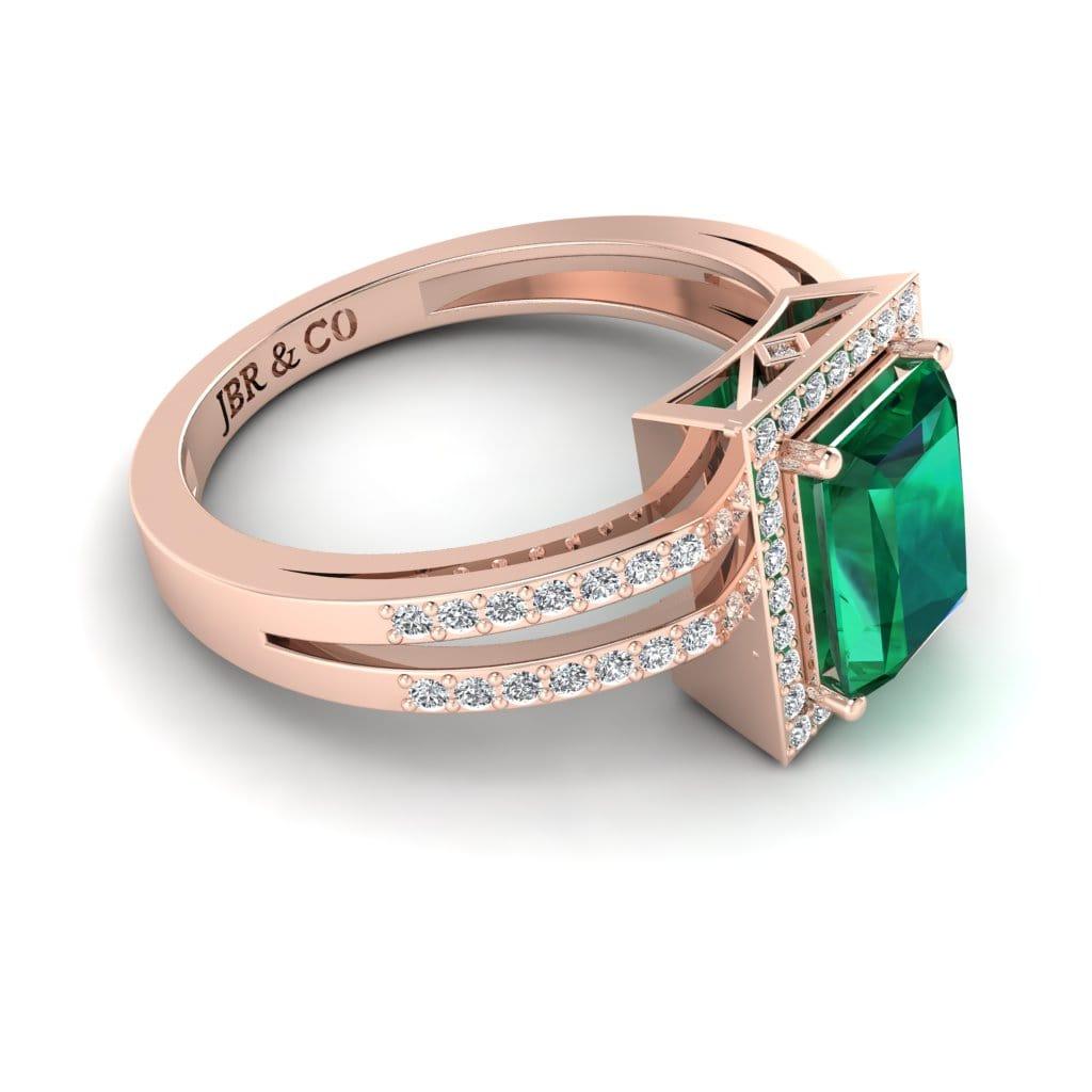 Sterling JBR Halo Emerald Gemstone Silver BirthStone Ring - JBR Jeweler