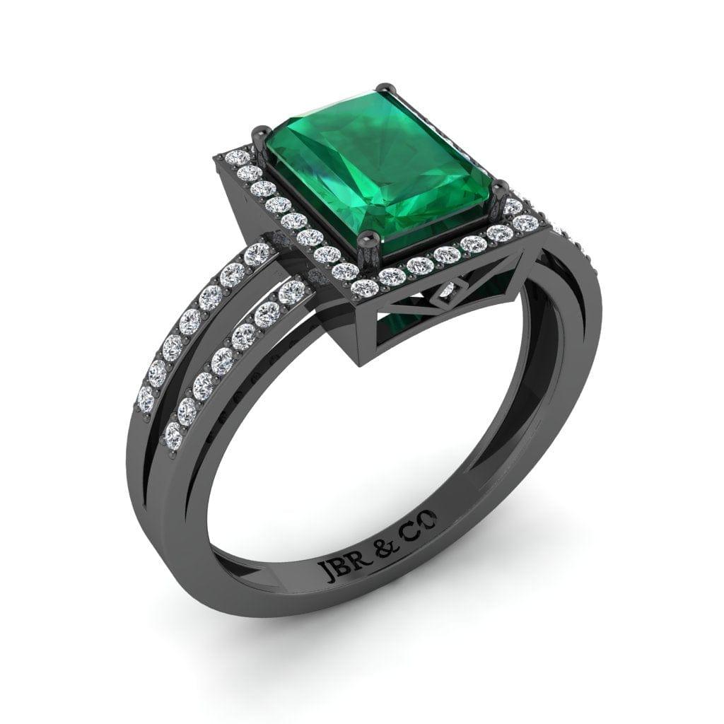 Sterling JBR Halo Emerald Gemstone Silver BirthStone Ring - JBR Jeweler
