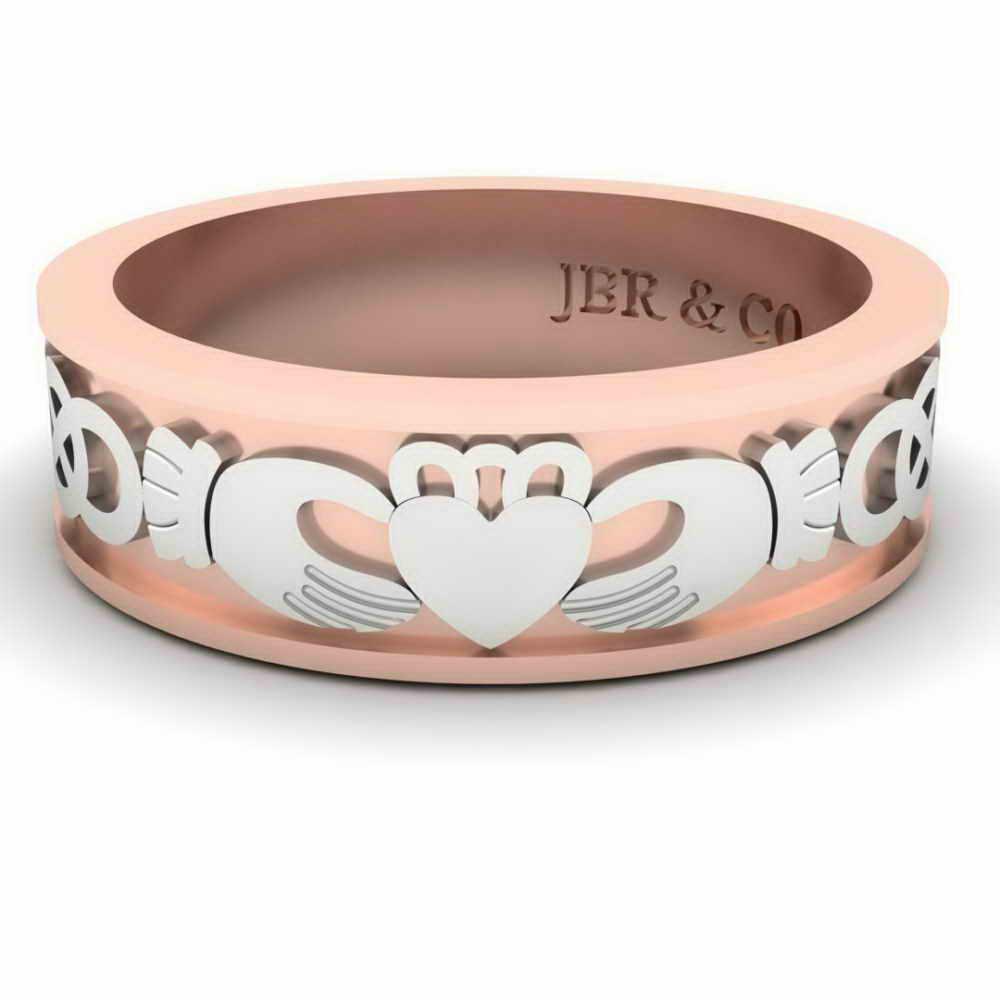 JBR Jeweler Silver Ring 3 / Silver Rose Gold Plated Sterling Silver Celtic Knot Claddagh Ring