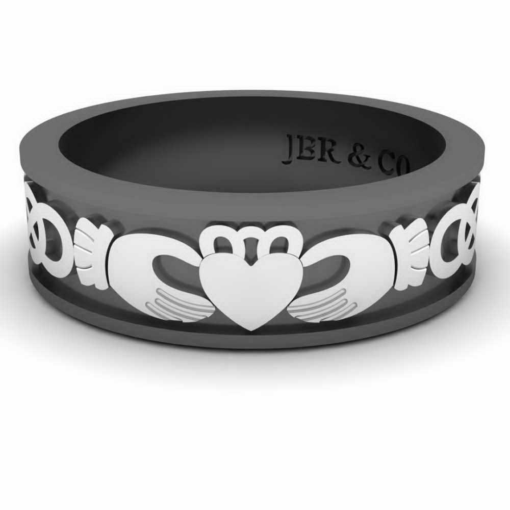 JBR Jeweler Silver Ring 3 / Silver Black Rhodium Plated Sterling Silver Celtic Knot Claddagh Ring
