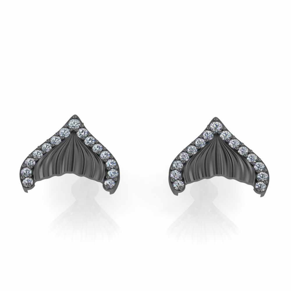 Tail Fin Stud Round Cut Sterling Silver Earrings - JBR Jeweler