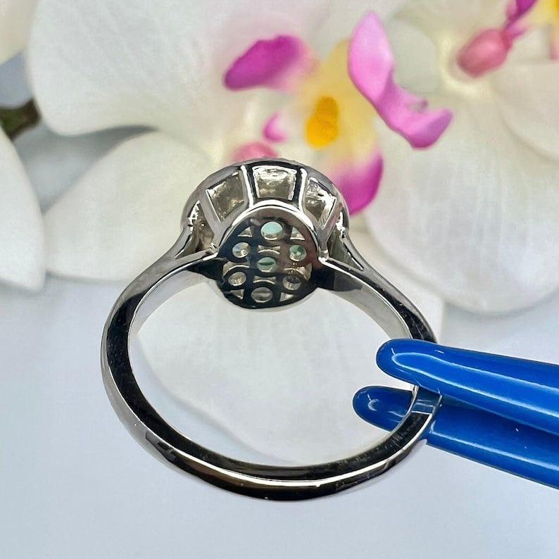 Teal Green Paraiba tourmaline vintage halo engagement ring - JBR Jeweler