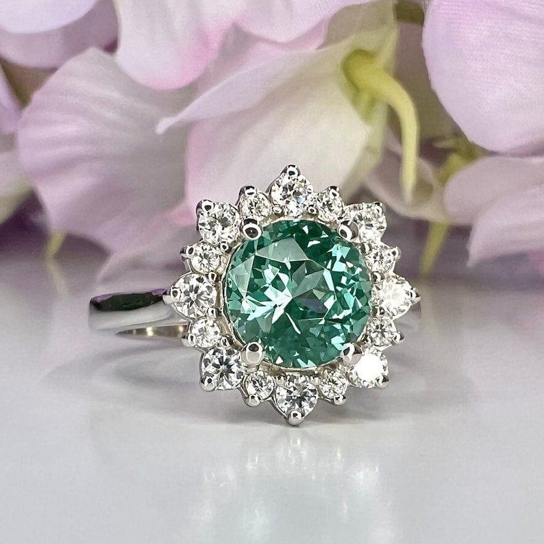 Teal Green Paraiba tourmaline vintage style engagement ring - JBR Jeweler